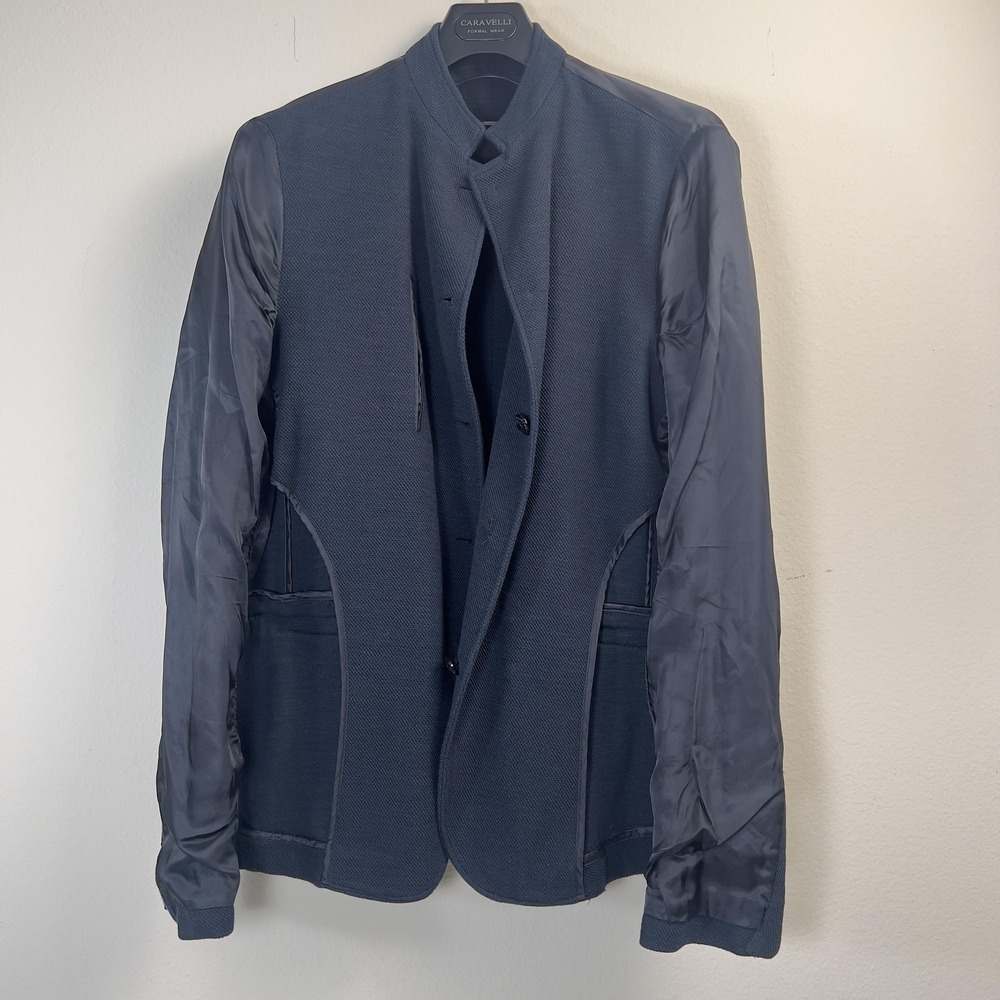 John Varvatos Sport Coat Mens 38 Black Tweed Band Collar Piped Trim Military - Picture 7 of 12